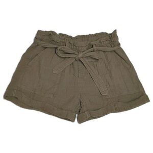 Aerie Paperbag Shorts Women Small Textured Waist Band Back Pocket Olive Green S